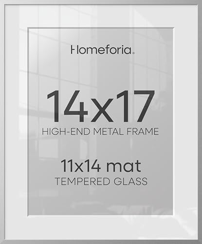 Image of Homeforia Silver 14x17 Picture Frame, High End Metal 14 x 17 Frame with Mat 11 by 14 in Photo, 14x17 Silver Poster Frame Matted to 11x14 Print, 17x14 Hanging Frames, Tempered Glass, Wall Kit, Set of 3