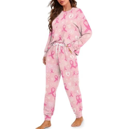 Image of Womens Pajama Sets 2 Piece Pjs Lounge Sets Long Sleeve Sleepwear Crew Neck Pullover Top with Long Pants