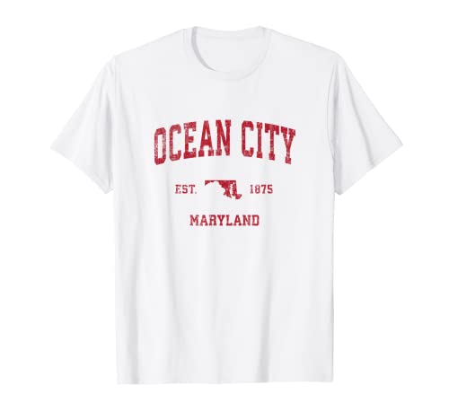 Ocean City Maryland MD Vintage Sports Imprimé Rouge T-Shirt