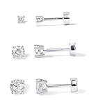PAVOI Rhodium Plated Solid 925 Sterling Silver Post Cubic Zirconia Stud Flat Back Earrings Pack for Women | Cartilage Earring & Helix Piercing Jewelry | Small Stud Earrings Set of Three
