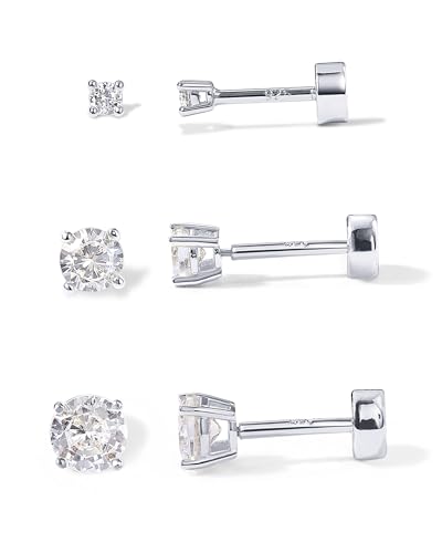 Image of PAVOI Flat Back Stud Earrings for Women, 14K Gold Plated CZ Cartilage Studs