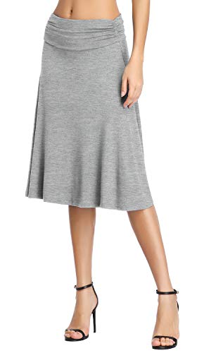 Image of Urban CoCo Women's Ruched High Waist Knee Length Jersey A-Line Stretchy Flared Casual Skirt