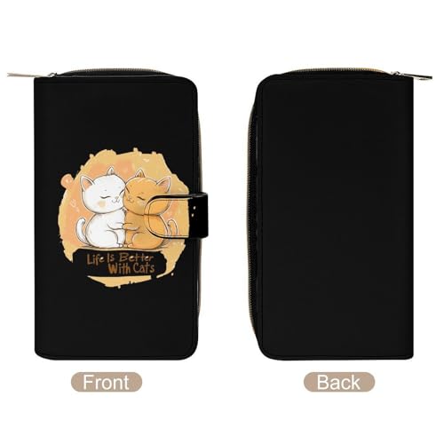 Life Is Better With Cats Women's Long Wallets Leather Card Holder Purse Zippered Buckle Clutch Handbag3