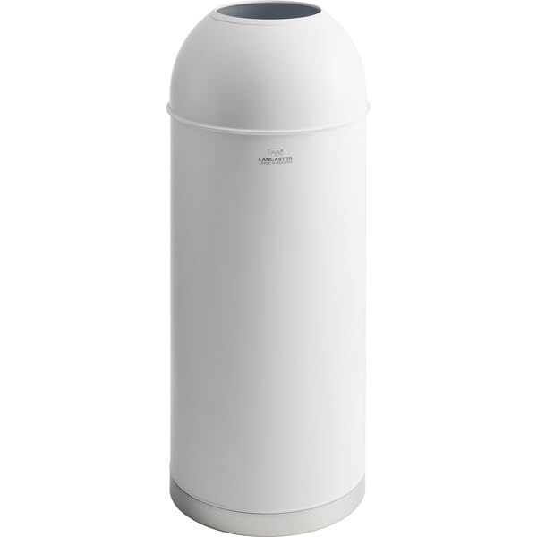 Round Metal Trash Can White Powder-Coated 15 Gallon Capacity with Open Dome Lid Indoor 36 Inch Height 13