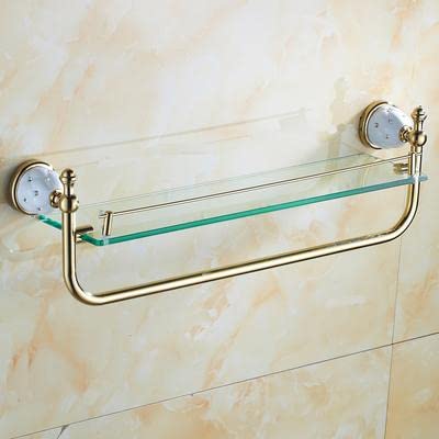 ZHZJQE Shower Caddy Golden Polish Brass Diamond Wall Mounted Bathroom Accessories Sets Towel Rack Towel Shelf Hook Paper