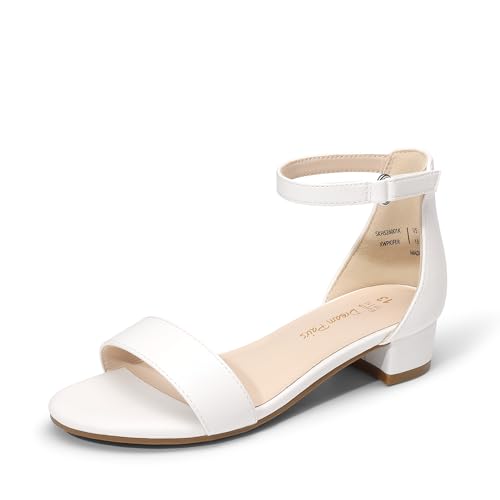 Image of DREAM PAIRS Girls Sandals Low Heel Dress Pump Ankle Strap Flower Wedding Party Shoes for Little Kid /Big Kid
