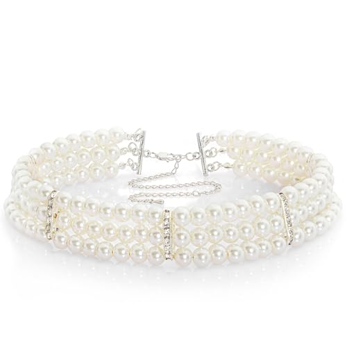 BABEYOND Pearl Necklace Round Imitation Pearl Choker Necklace 20s Flapper Necklace Accessories for Gatsby Themed Party