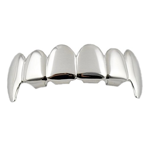 Fang Grillz Vampire Silver Tone Top Upper Teeth Fangs Grill Hip Hop Dracula Bling Mouth Grills