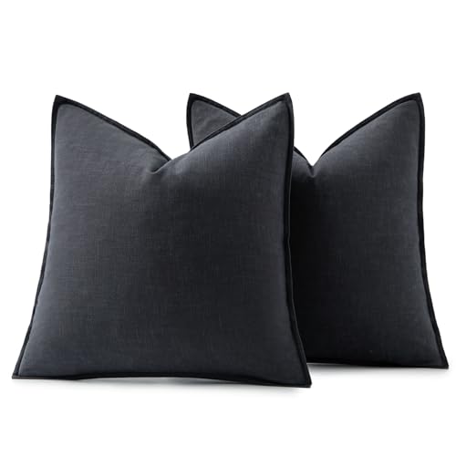 Image of MIULEE Decorative Linen Pillow Covers 18x18 Inch Dark Gray Boho Farmhouse Neutral Couch Throw Pillows for Bed Pack of 2 Accent Modern Pillowcase Sofa Livingroom Home Decor