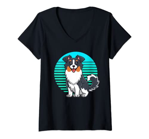 Mujer Retro Australian Shepherd Gifts Kids Women Men Mini Aussie Camiseta Cuello V