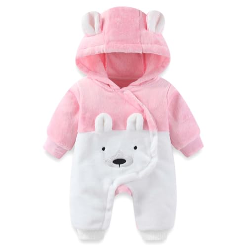 Image of Fairy Baby Newborn Baby Snowsuit Bear Suit Romper Winter Warm Coat Infant Fleece Footie Jumpsuit for Girls Boys 0-18M