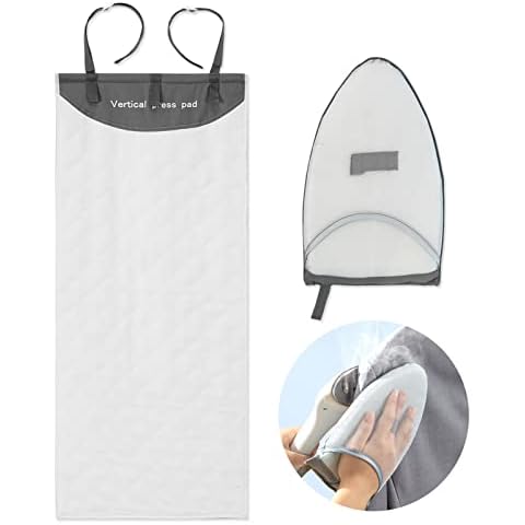 DSVENROLY Over The Door Ironing Board, Vertical Over Door Clothes Steamer Pad with Steamer Mitt, Heat Resistant Clothing Care Steam Pad for Handheld Steamer, 19.7 x 45.3 inches (Grey/White) Cover