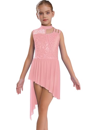 inhzoy Maillot de Danza Ballet para Niñas, Encaje Floral, Estilo Elegante, para Actuaciones en el Escenario 6-16 Años Rosa 15-16 años