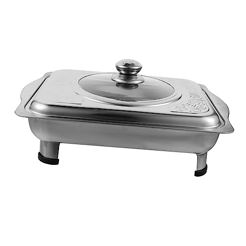 Sosoport Buffet Foods Holder with Transparent Cover Stainless Steel Food Holding Plate for Parties and Events Rectangular Serving Tray for Catered Dishes