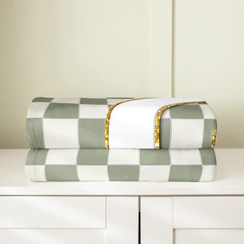 Image of Erosebridal Sage Green Checkered Fleece Blanket Throw 50 inchx60 inch Plaid Initial G Flannel Blanket Personalized Monogram Fuzzy Plush Throw for Kids Boys Girls,Fashion Grids Gingham Decor for Bed Couch