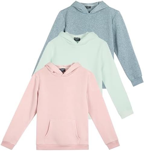 Real Essentials 3 Pack: Girls' Soft Brushed Fleece Pullover Hoodie Sweatshirt With Kangaroo Pocket (Ages 7-16)