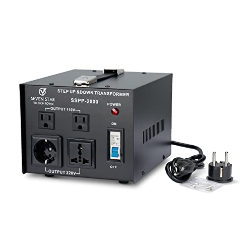 Seven Star Voltage Converter Transformer | Voltage Step up/Step Down | 110/120 watts to 220/240 watts and 220/240 watts to 110/120 watts | Circuit Breaker Protection | Heavy duty-2000 watts