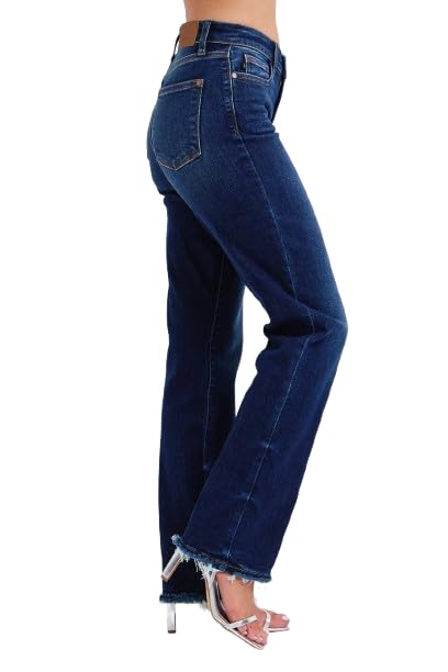 Judy Blue Mid Rise Straight Leg with Fray Hem 82622 (US, Numeric, 11, Regular, Regular, Dark Blue)4