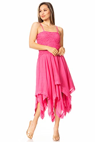Image of Sakkas Ella Smocked Bodice Spaghetti Strap Double Layered Dress