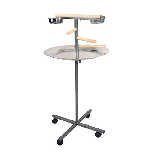 A&E Cage Company Black Round Playstand with Wooden Steps, 24" L X 24" W X 45" H