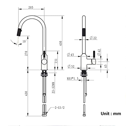 Robinet de cuisine en laiton or brossé au design élégant et durable