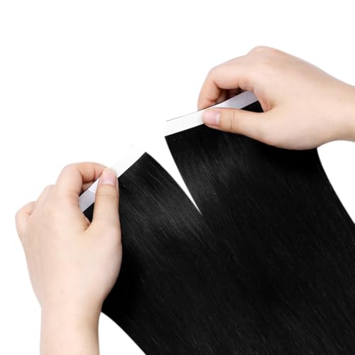 Image of LaaVoo Tape in Weft Hair Extensions Human Hair 20 inch Weft Tape in Extensions Jet Black Invisible Tape Hair Extension Human Hair 1200g 4pcs