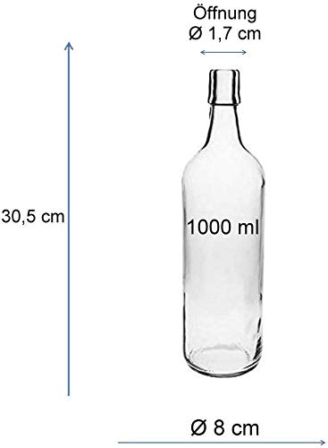 mikken Viva-Haushaltswaren - 4 Glasflaschen mit Bügelverschluss 1L zum Selbstbefüllen inkl. Einfülltrichter Ø 12 cm – Ansicht 4