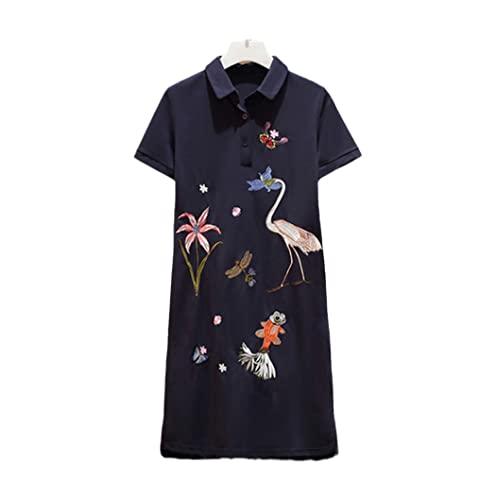 Robe d'été ample contre la chaleur style polo long bleu marine XL