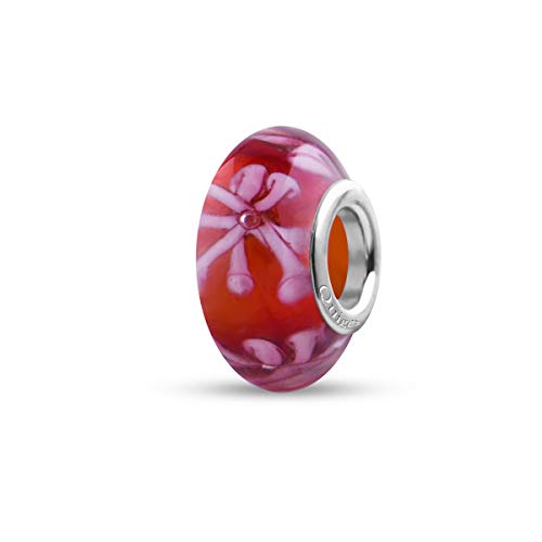 Preisvergleich Produktbild Quiges Glas Bead Perle für Damen Handgemacht Rot mit Rosa Sternchen