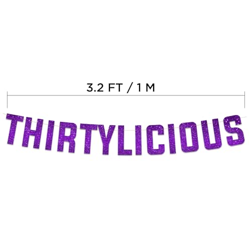 Image of Pre-Strung Thirtylicious Purple Glitter Banner - Funny 30th Birthday and Anniversary Decorations for Men and Women - Party Supplies and Gifts