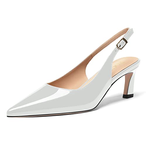 FOGEENA Womens Solid Patent Pointed Toe Dating Ankle Strap Casual Buckle Kitten Leather Low Heel Pumps Shoes 2 Inch