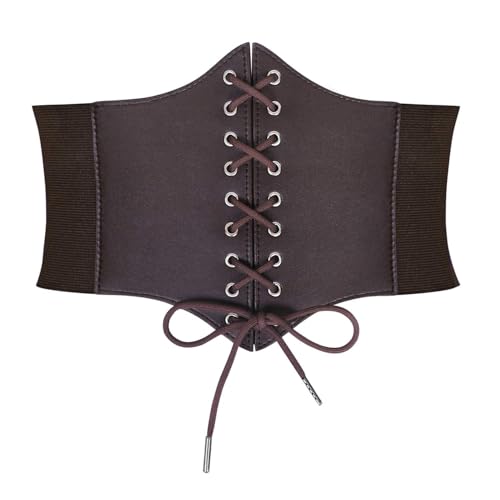 Image of Women's Elastic Stretch Corset Waist Cinch Belt Waspie Costume Belts for Women Dark Brown by SUOSDEY
