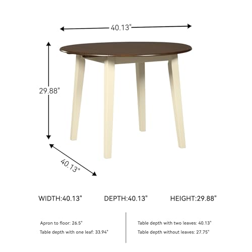 Image of Signature Design by Ashley Round Drop Leaf Dining Table, Cream /Brown