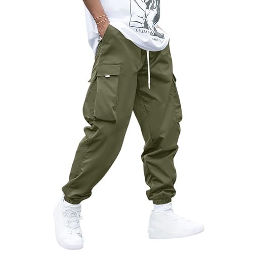 Image of ZAFUL Men's Streetwear Cargo Pants with Flap Pockets & Drawstring Elastic Waist - Casual & Techwear Joggers