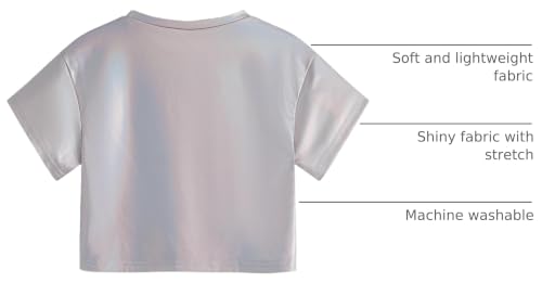 Image of Verdusa Girl's Metallic Crop Tee Top Sparkle Neon Shirts Concert Outfits