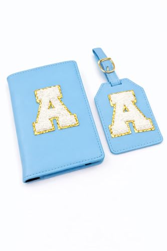 Image of Passport Cover & Bag Tag Combo | Personalized Initial Alphabet Custom A-Z Name Initial | Fits Standard Passports | Gift for Her /Him | Travel Gift for Women, Girls & Couples