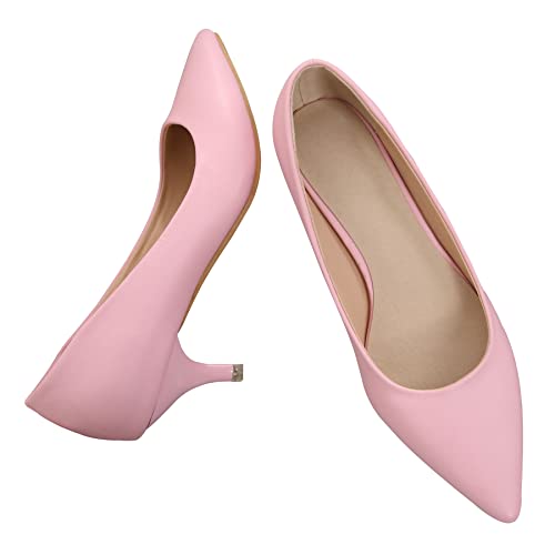 Image of Women's Low Kitten Heel Pumps Classic Fashion Dress Pumps Simple Heeled Shoes for Office Work