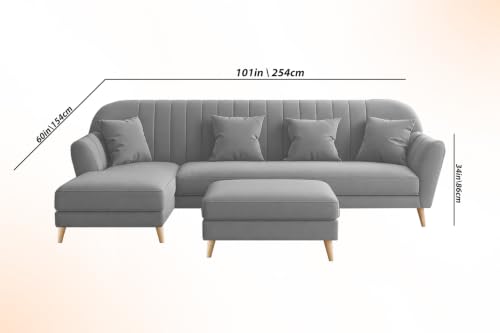 Image of Atticus LHS 6 Seater L Shape Sofa Set with Ottoman Living Room (Dark Grey Colour Fabric) Premium Fabric Sofa Set for Living Room