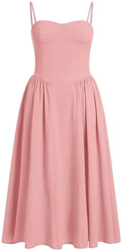 Women Floral Corset Dress Boho Spaghetti Strap Lace Up Casual Mid...