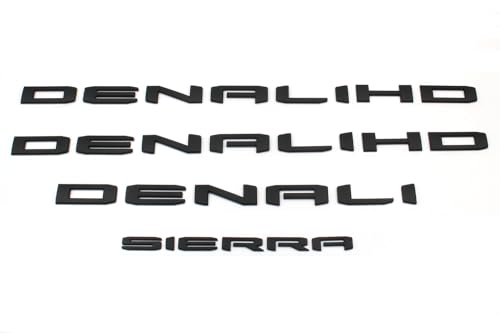 Image of 4PCS Matte Black Door Denali HD Rear Denali Sierra Emblems Letters Compatible with 2019-2024 Sierra 1500 2500hd 3500hd (Denali HD Matte Black), TL-009