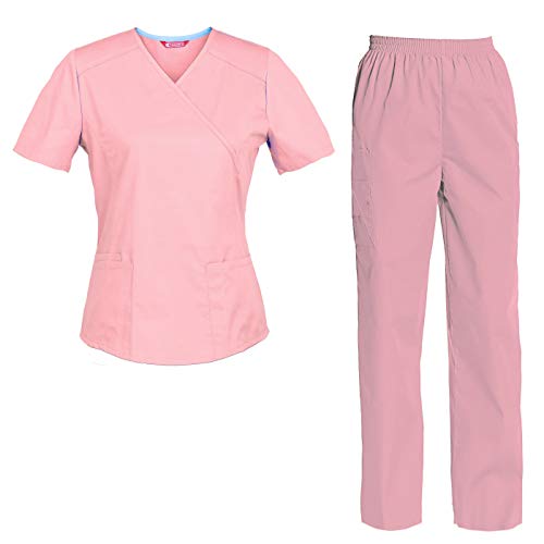 Women's Scrubs Set Scrub Top and Pants Scrubs Set Pale Pink