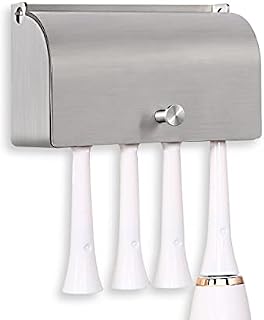 ANNGY Toothbrush Holder, 304 Stainless Steel Dustproof Wall Mounted Self Adhesive Toothbrush Storage Organizer Stand Rack (9cm(4 Brush Slots))