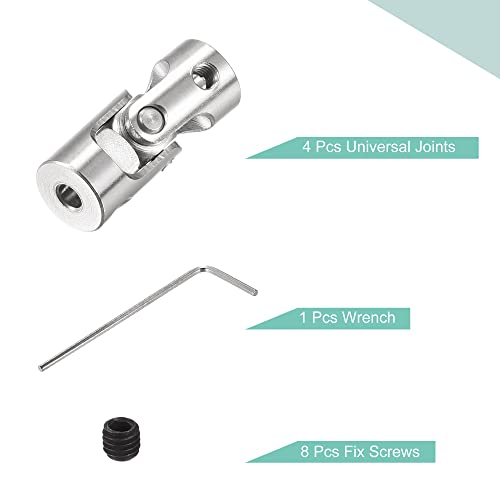 sourcing map 4 Stück Drehbare Kreuzgelenk Wellenkupplung 3mm bis 4mm Innendurchm. L23 x D9 mit Schrauben und Schraubenschlüssel für RC Modell