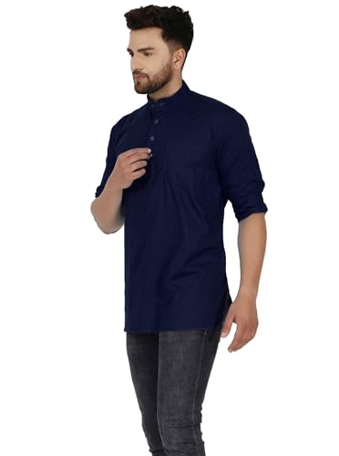 Image of AMAZON BRAND - ANARVA Men's Pure Cotton Solid Kurta Long Sleeves Band Collar Casual Shirt