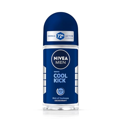 Image of NIVEA MEN Deodorant Underarm Roll On, Cool Kick| 72 H Anti-Perspirant Protection| Long Lasting Freshness with cooling mint Extracts | 0% Alcohol | Dermat Approved| 50ml
