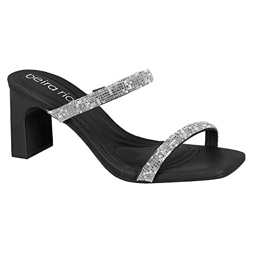 Tamanco Feminino Tira Dupla Cristal Brilho Preto Beira Rio 8466.213