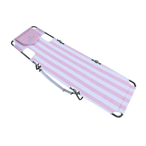 Image of Ostrich the Original Chaise 72 x 22 Inch Lounge Portable Reclining Lounger, Outdoor Patio, Beach, Lawn, Camping, or Pool Tanning Chair, Pink Stripe
