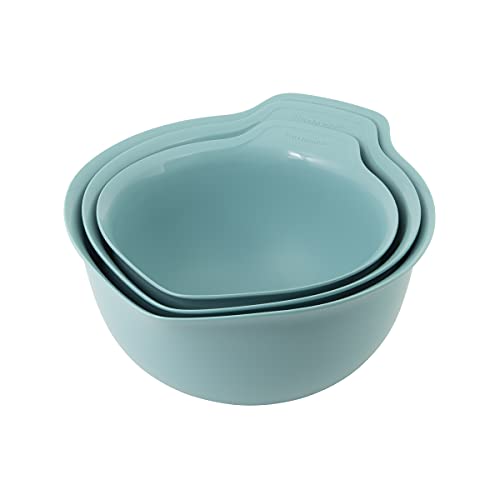 Image of KitchenAid Universal Nesting Plastic Mixing Bowls with Non Slip Base and Pour Spout, Dishwasher Safe, Set Of 3, 2.5 quart, 3.5 quart and 4.5 quart, Aqua Sky