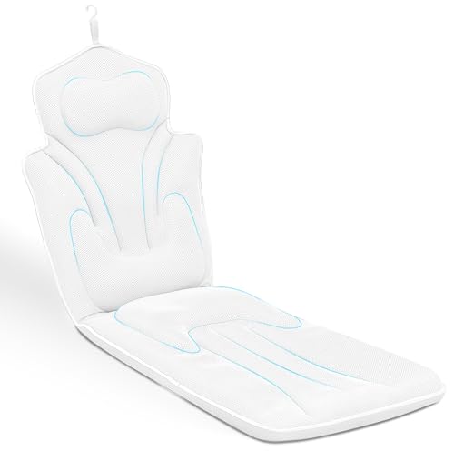 Ergonomic Full Body Bath Pillow for Bathtub, 5D Luxury Spa Cushion with 114 Non-Slip Suction Cups, Extra Long Thick Bath Pillow for Full Body Support, for Adult with Laundry Bag & Hook
