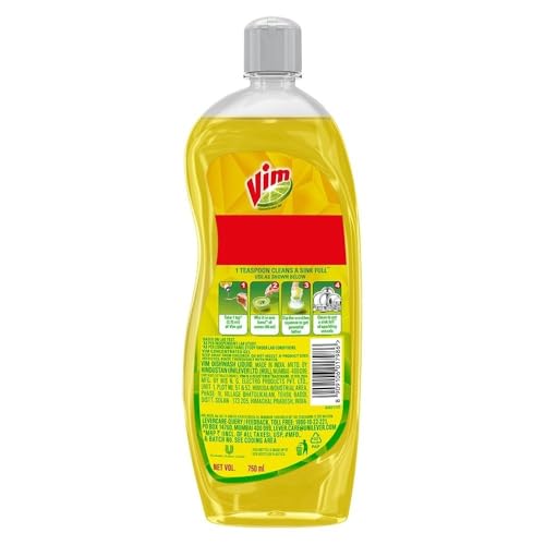 Vim Dishwash Liquid Gel Lemon|| With Lemon Fragrance|| Leaves No Residue|| Grease Cleaner For All Utensils|| 750 ml Bottle